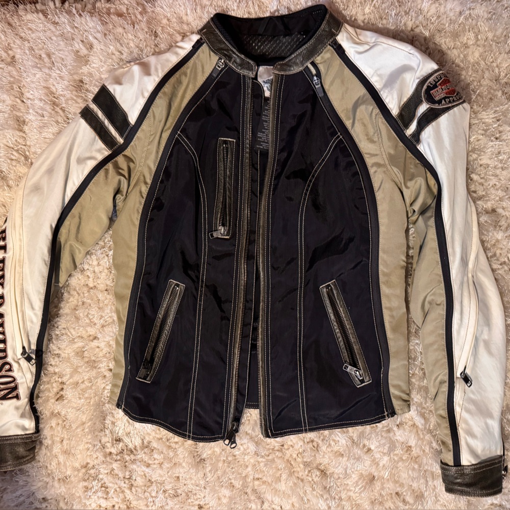 Harley-Davidson Black, Cream & Tan Bomber Motorcycle Jacket